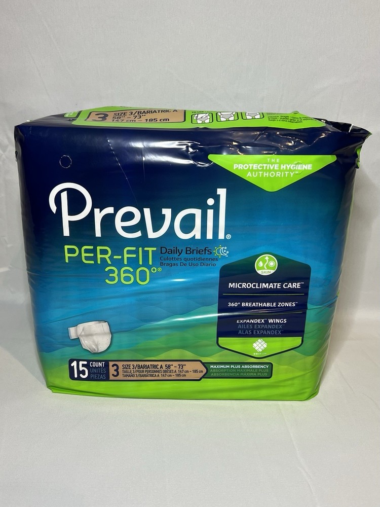 PREVAIL PER-FIT 360 DAILY UNDERWEAR ADULT SIZE DIAPERS Size 3 Barriatric 58-73”