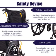Folding Manual Transport Wheelchair, 20 “ Seat With Front and Rear Locking Hand