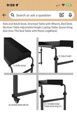 LINGMI Overbed Table Adjustable Height 26-37in w/ Wheels Locking Casters Black