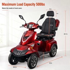 Veloinno Heavy-Duty 4-Wheel Mobility Scooter 37 Miles Range 3-Speed, 500lbs Load