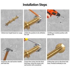 Shower Grab Bar, 2 Pack 12 Inch Gold Bathroom Safety Bar, 1.25″ Diameter 304