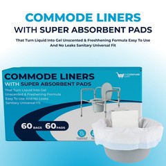 60 PCS Portable Bedside Commode Bucket Liners Bags With Absorbent Pads Kit