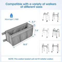 Upgraded Grey Walker Basket with Cup Holder – Foldable Large Capacity Design