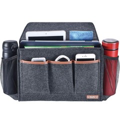 Dark Grey Bedside Caddy Large Storage Organizer 8 Pockets 13.4×18.1 Inch