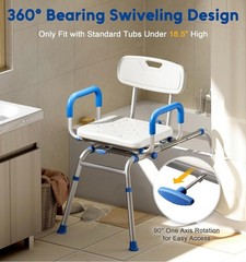 Sliding Shower Chair with Extra-Wide 360° Swivel Seat, 330lbs Tub Transfer Bench
