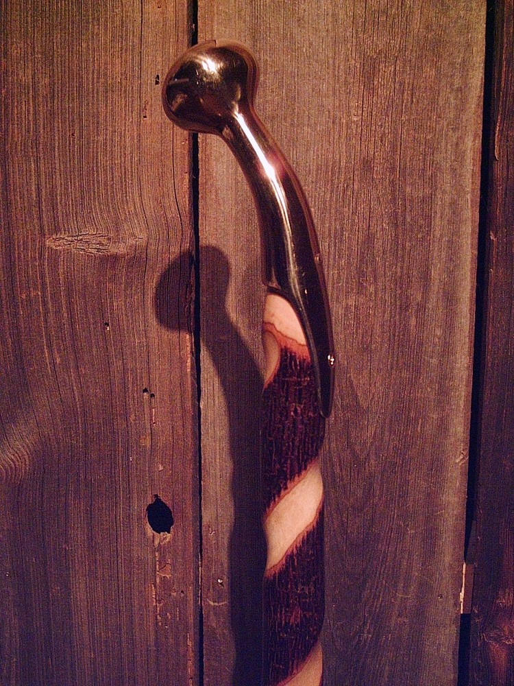 brass HAME handle walking cane HARD MAPLE TWISTY SHAFT rubber tip MADE IN USA