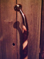 brass HAME handle walking cane HARD MAPLE TWISTY SHAFT rubber tip MADE IN USA