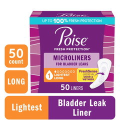 Poise Microliners Incontinence Liners, Long, 1 Drop Lightest, 50 Count x 6 Pack