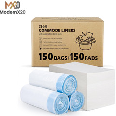 150 Pack Disposable Commode Liners with Absorbent Pads Drawstring Bedside Toilet