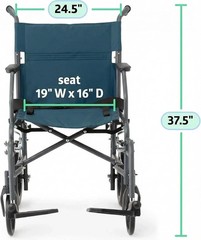 Medline Durable Folding Steel Transport Wheelchair with 12-Inch Wheels – Teal