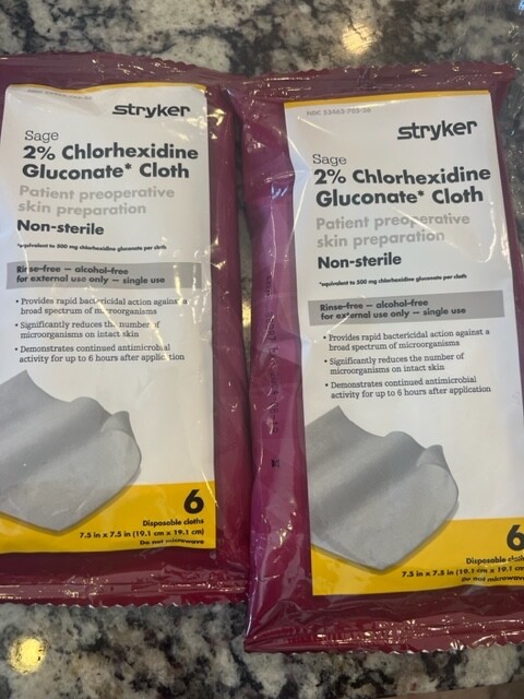 2% Chlorhexidine Gluconate Cloth 2 pack / 6~ea package total of 12