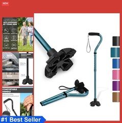 Walking Cane Offset Handle Quad Base 31-36 Inch Adjustable Lightweight Aluminum