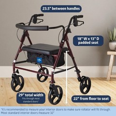 Burgundy Heavy Duty Bariatric Rollator Walker with Adjustable Handle Padded Seat