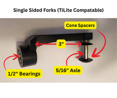 Pair (2) Single Sided Forks with 5/16′ Axles & (2) 4″ Caster Wheels