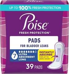 39 Count Incontinence & Postpartum Pads – 7 Drop Ultra Absorbency, Long Length