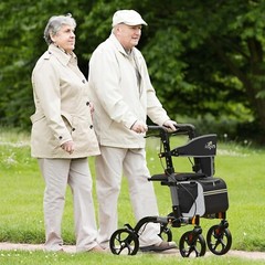 Foldable Rollator Walker w/ 8″ All Terrain Rubber Wheels w/ seat and backrest