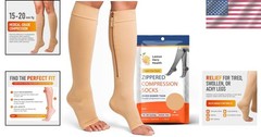 Zipper Compression Socks Open Toe 15-20 mmHg Support Medical Stockings for Me…