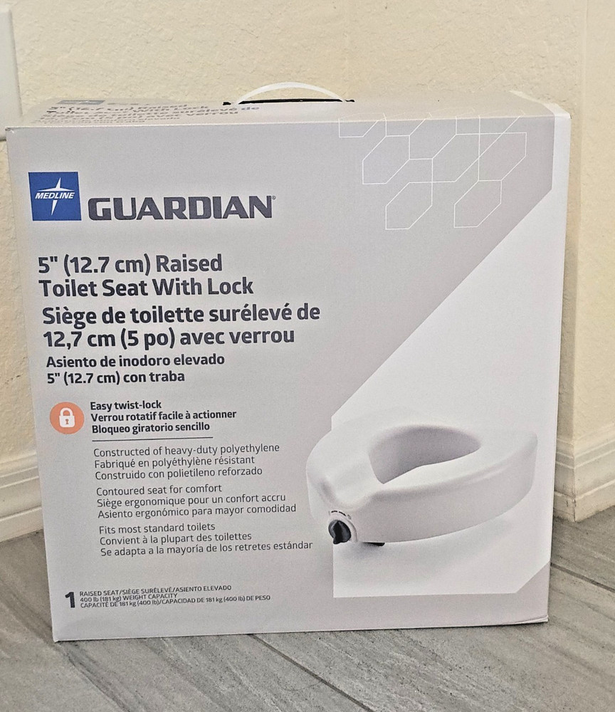 Guardian 5″ Raised Toilet Seat w/ Lock 12.7cm Elevated Medical Heavy Duty 400lb
