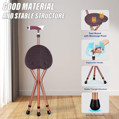 Adjustable Folding Cane with Seat Large Capacity Lightweight Crutch Chair Stool
