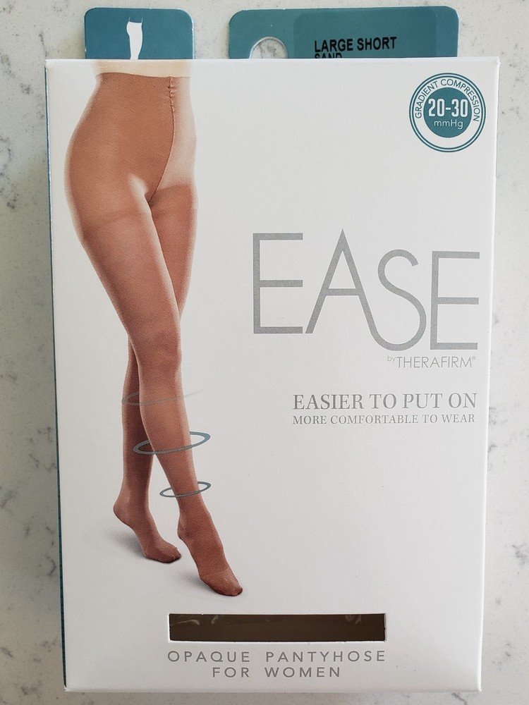 THERAFIRM EASE Women’s Compression Pantyhose 20–30 mmHg Lrg. Short Sand Open Box