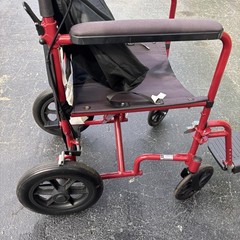 Medline Excel Lightweight Transport Wheelchair Red Folding w/ Hand Brakes &