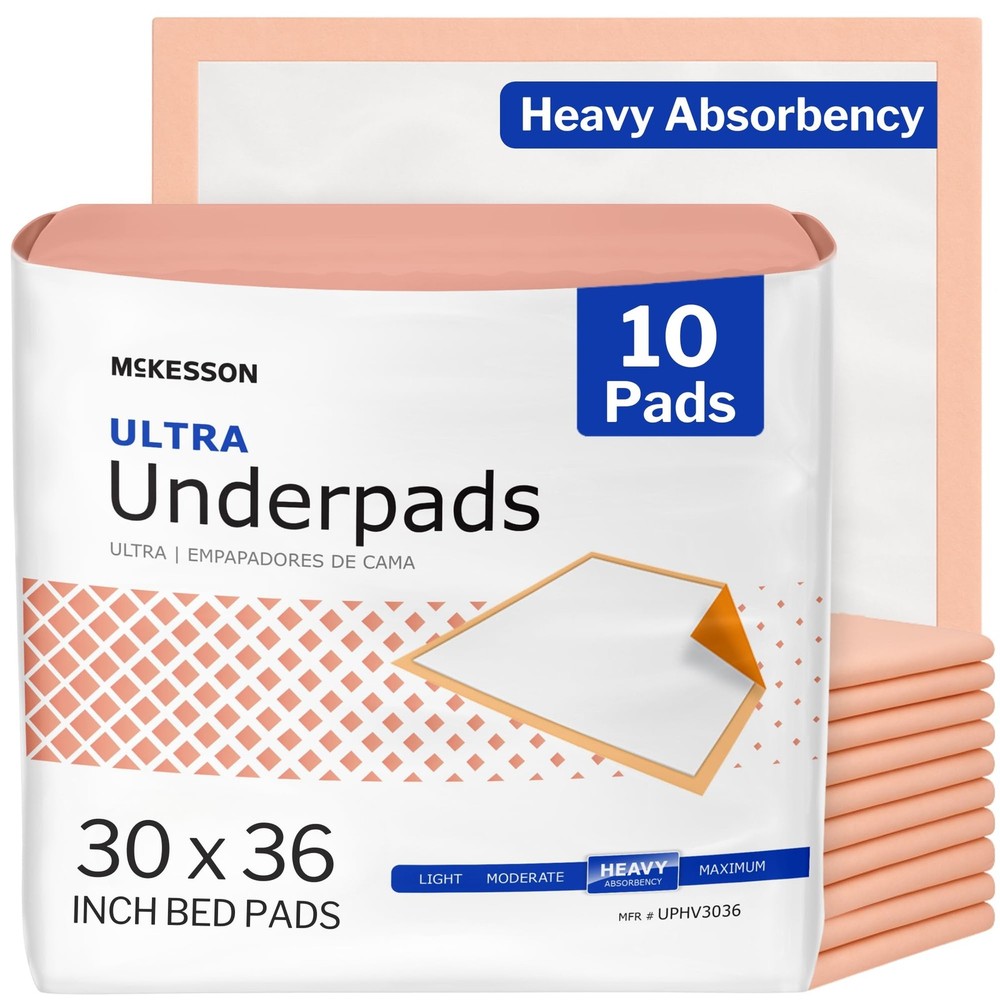McKesson Underpads Disposable Bed 30×36 Inch (Pack of 10), Peach Backsheet