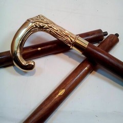 Brass Antique Designer Golden Head Handle Wood Vintage Walking Cane Style Stick