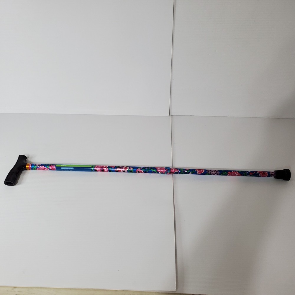 T Handle Fashion Cane Hawaiian Floral 250 LB Walgreens Adjust Height New
