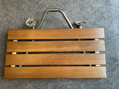 24 inch Folding Shower Seat Wall Mount Bench Teak Wood & Stainless Steel -BLEM