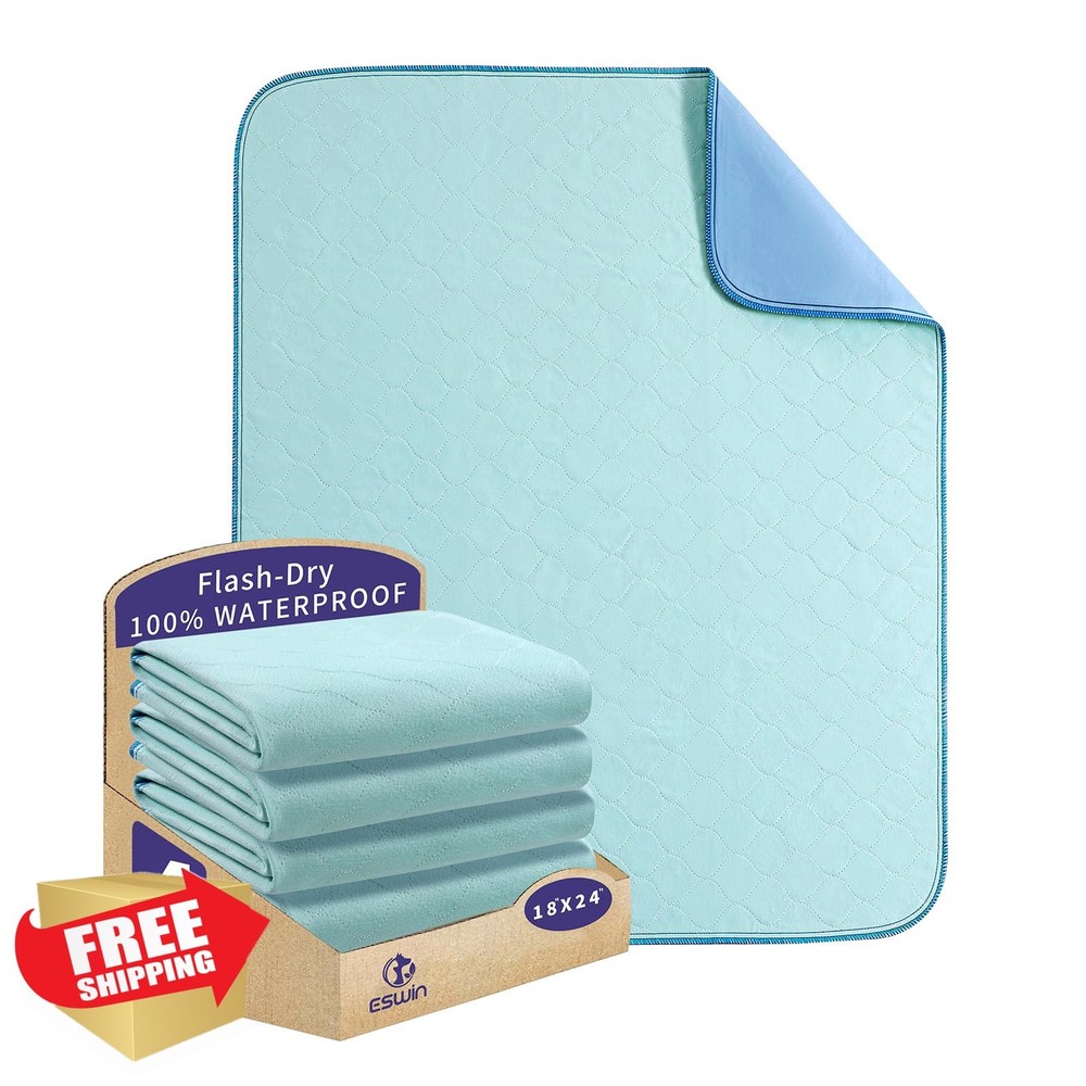 ESWIN 4 Washable Waterproof Bed Pads Light Green 18″X24″