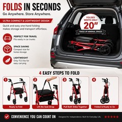2-in-1 Rollator Walker with Seat, Foldable, 8″ Wheels, Adjustable Height