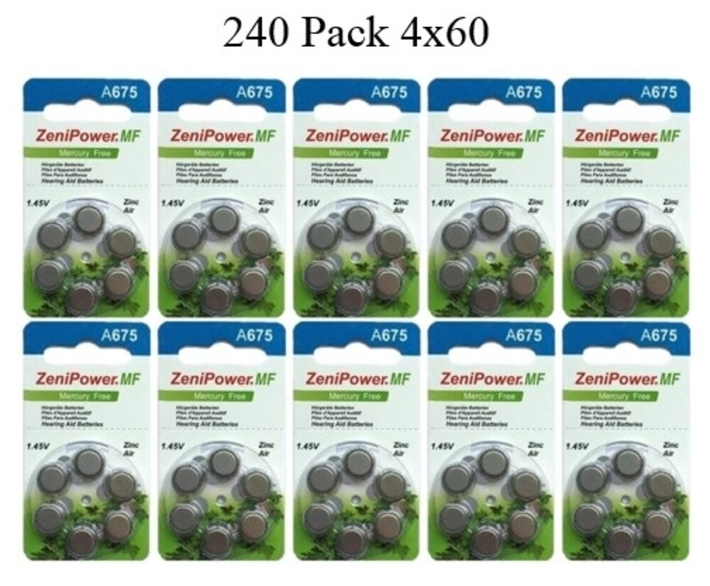 ZeniPower Size 675 PR44 Mercury Free Hearing Aid Batteries Pack of 240