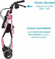 Nova GetGO Classic Foldable Rolling Walker Stnd Size Rollator – OPEN BOX PINK