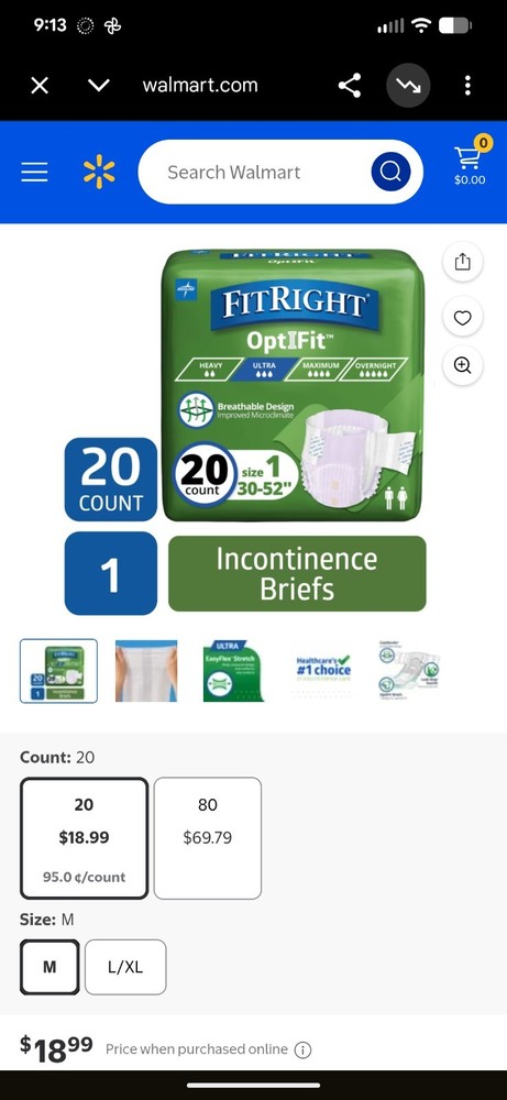 FitRight OptiFit Ultra Incontinence Briefs Disposable Size M White 20 Count