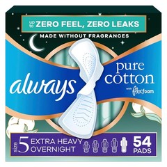 Always Pure Cotton FlexFoam Pads, Extra Heavy Overnight Absorbency, 54 Count