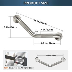 2 PCS 16 Inch Angled Shower Grab Bar 11/4 Inch Knurled Stainless Steel