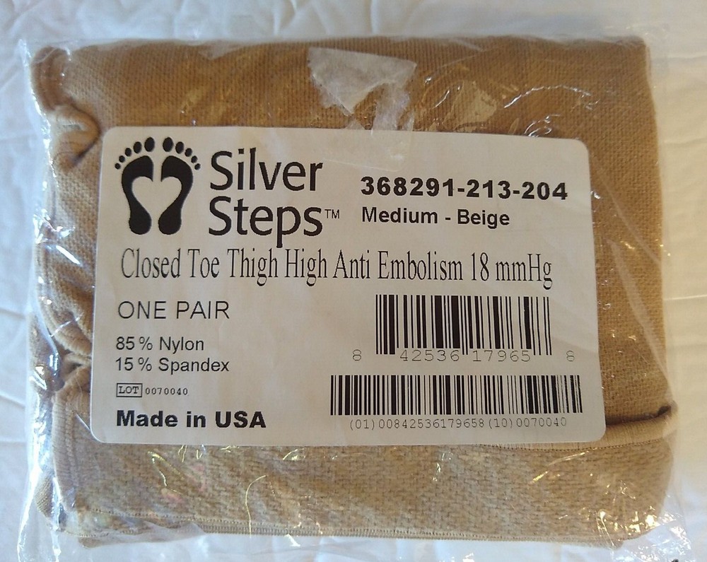 Silver Steps Closed Toe Thigh High Anti-Embolism Stocking 18 mmHg Medium Beige