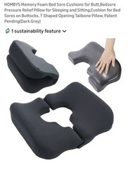 Memory Foam Bed Sore Cushion for Pressure Relief Tailbone Pillow Dark Grey