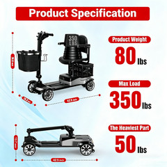 4 Wheel Mobility Scooter Adults Seniors 350W 350lbs 15 Mile Silver Swivel Seat