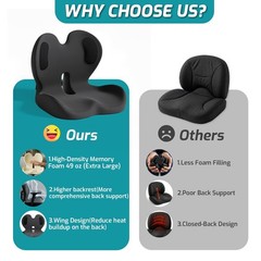 Ergonomic Memory Foam Seat Cushion with Lumbar Support for Office & Car – Pain R