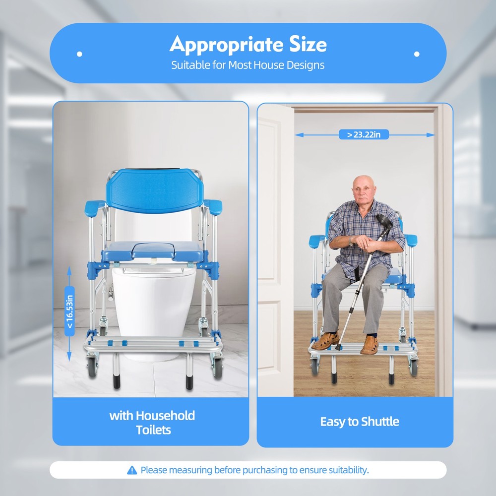 350lbs Commode Wheelchair Assist Mobility Medical Transport Rolling Shower Chair