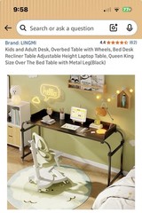 LINGMI Overbed Table Adjustable Height 26-37in w/ Wheels Locking Casters Black