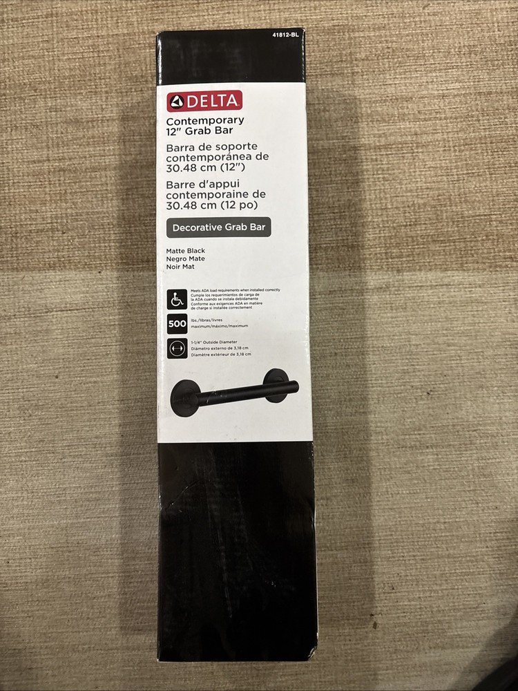 Delta 41812-BL ADA 12′ Matte Black Shower Grab Bar, 450lb Capacity, Wall Mounted