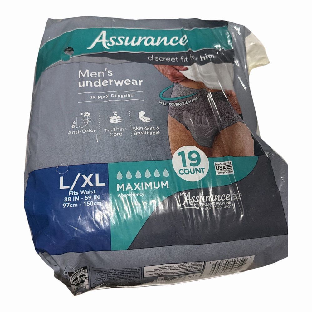 Assurance Men’s Disposable Incontinence Pants Max Absorbency L/XL Gray 19
