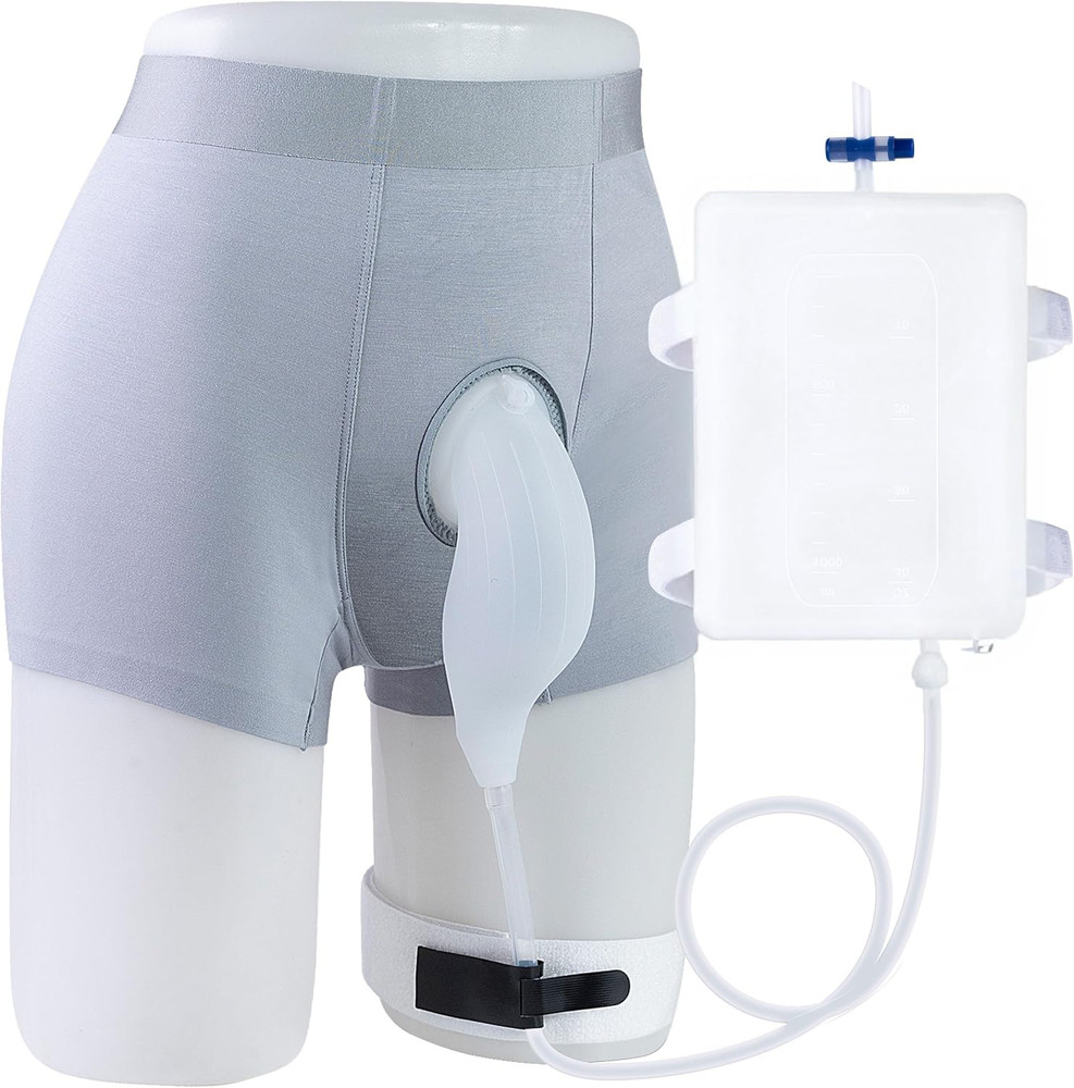 Male External Catheter w/ 1000ml Urine Bag Anti-Slip Straps Reusable