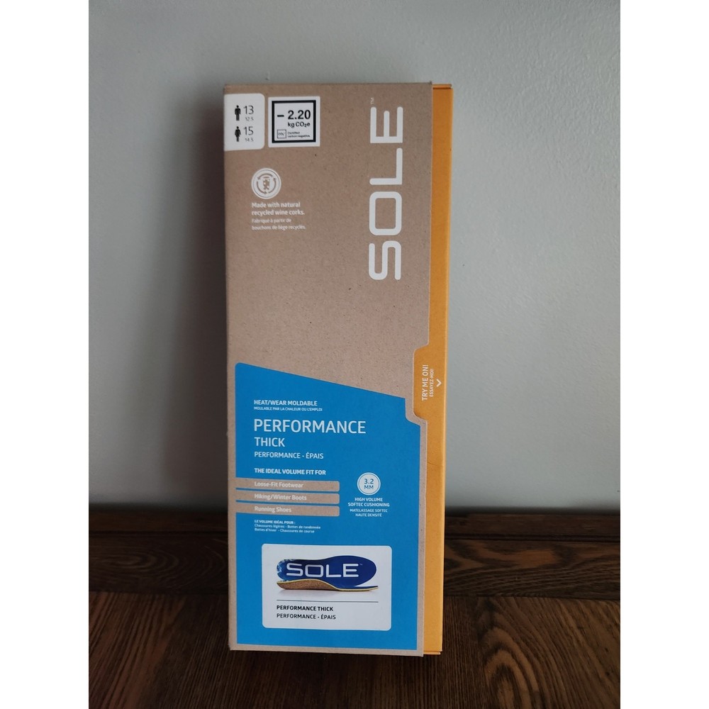 Sole Performance Thick Medium Heat/Wear Moldable Insoles Inserts 13M/15W New