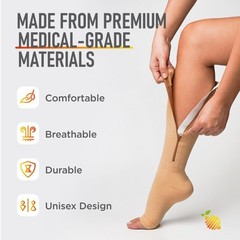 Short Zipper Compression Socks for Women and Men 3X-Large (1 Pair), Beige