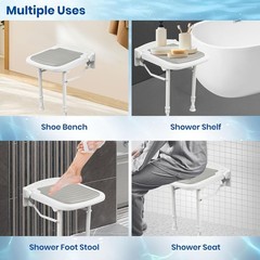 Wall Mounted Folding Shower Seat with Grab Bar Adjustable Height Support 550lbs