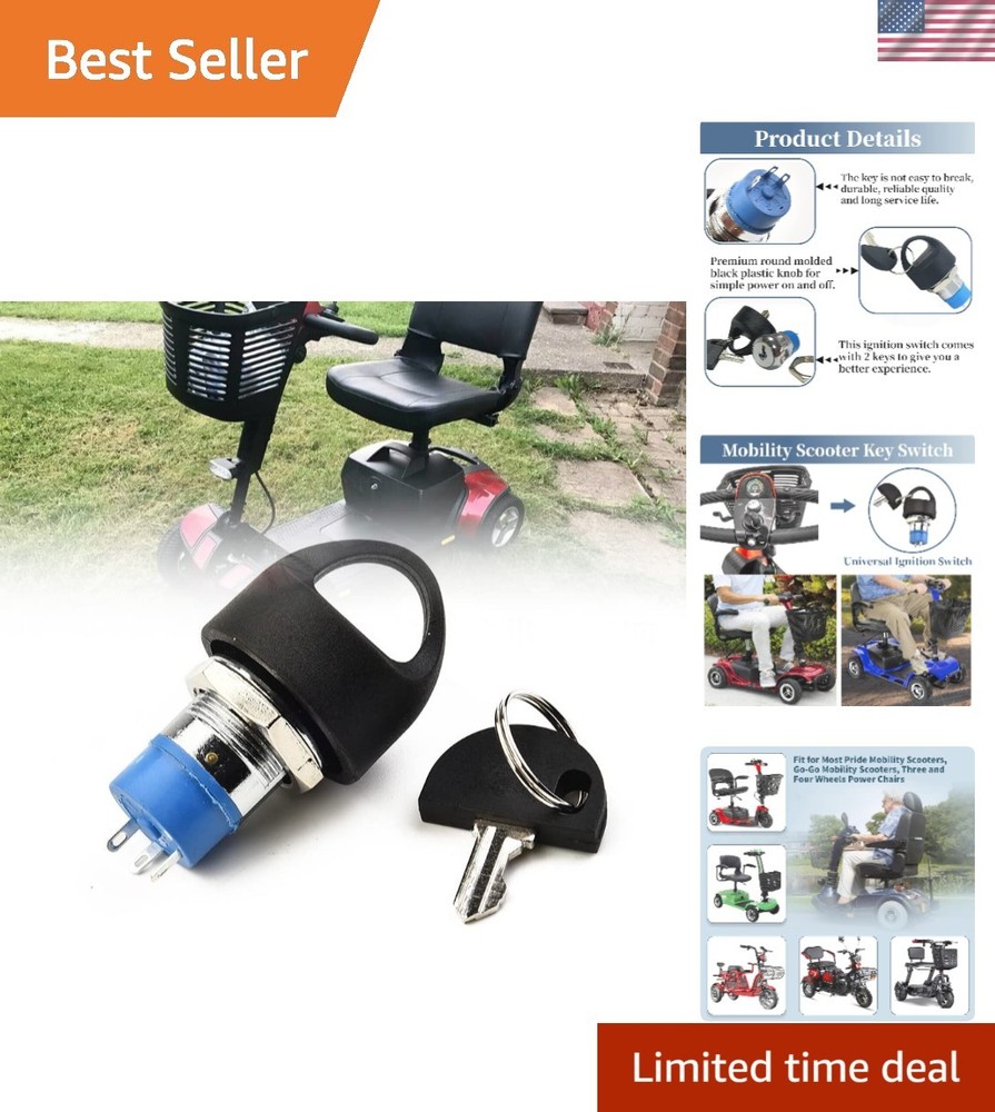 High-Quality Zinc Alloy Ignition Switch for Mobility Scooters – 2 Keys Included
