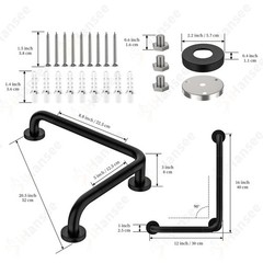 L-Shaped Angled Grab Bar 12×16 Inch Matte Black Anti-Slip Knurled Shower Hand…